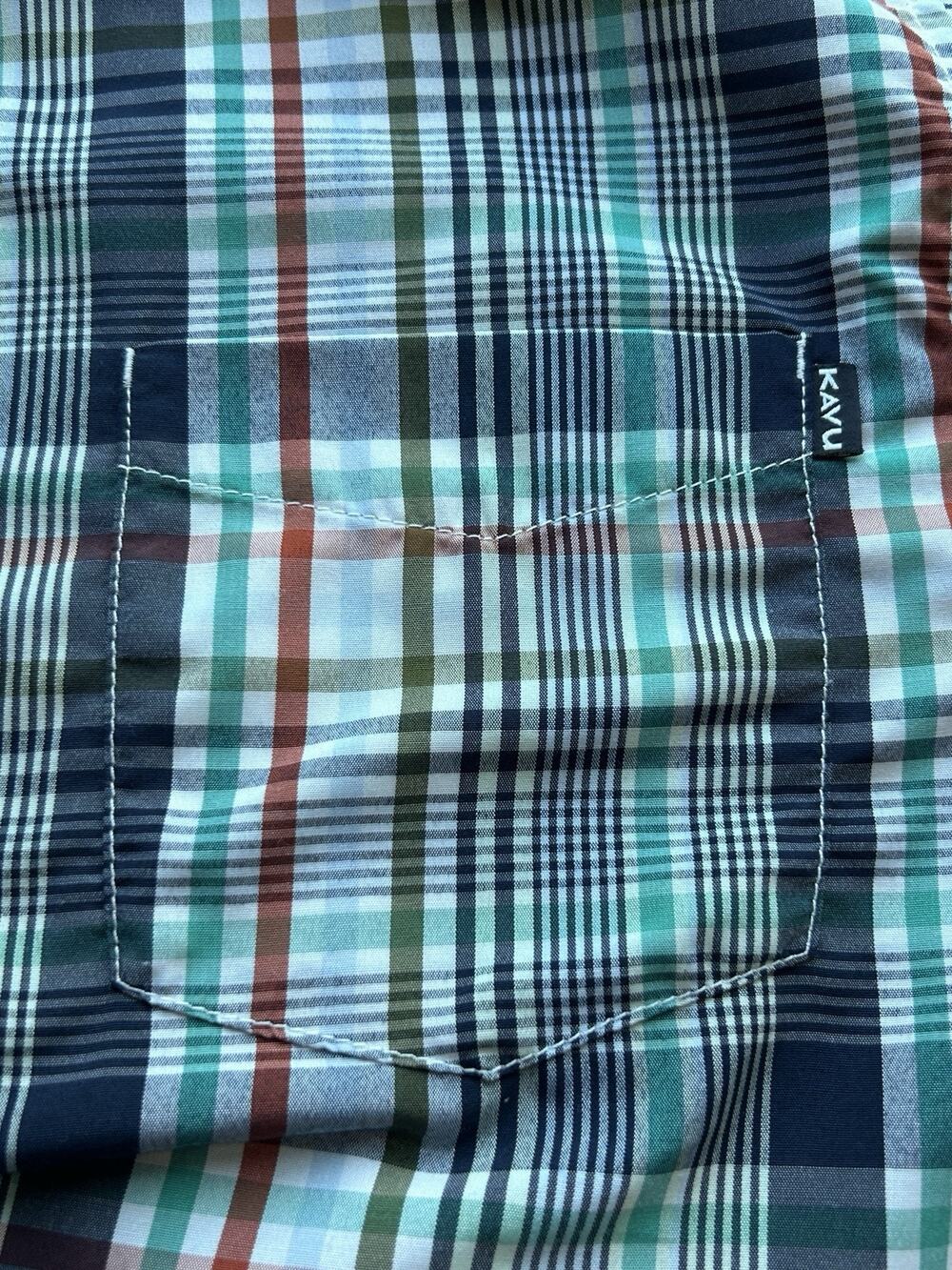 KAVU Mens Medium Short Sleeve Button Up Plaid Shirt Outdoor Adventure Gear